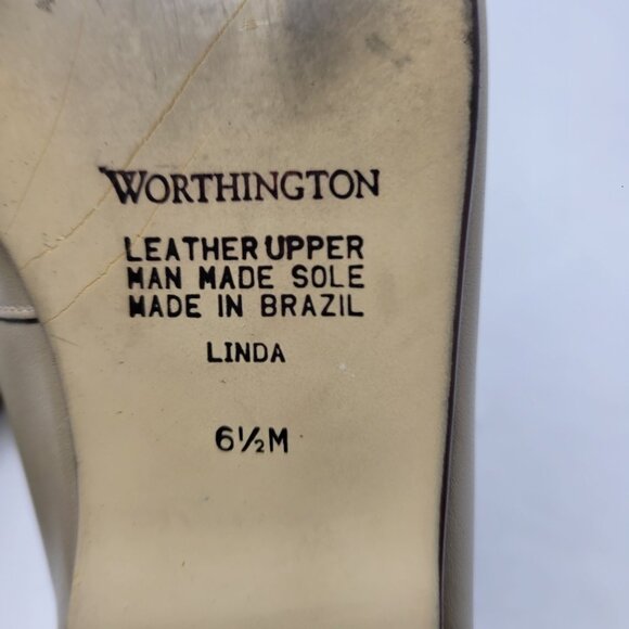 Vtg Worthington Linda Leather Loafers Sz 6.5 Brushed Gold‎ Comfy Slip On Brazil - Picture 3 of 14